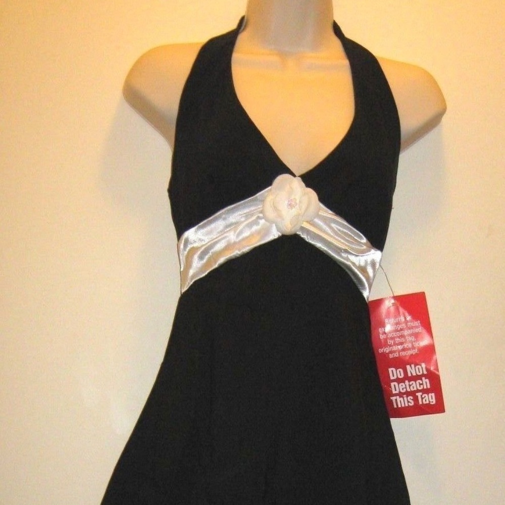 Beautiful Black White Flower Rose HalterTop Dress
